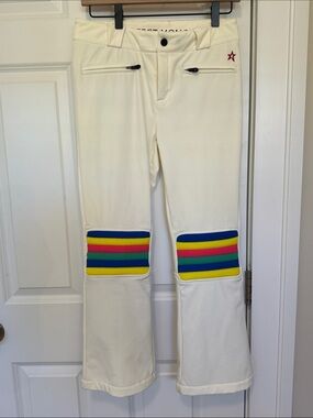Perfect Moment Kids Cream Snow Pants with Rainbow Knee Stripes Like New